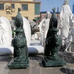Green Marble Peacock Statue Sculpture Life Size Natural Stone Carvings Animal