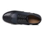 Genuine Leather Lace Up Brogue Shoes , Classic Breathable Navy Blue Slip On
