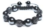 Adjustable Shamballa Bracelet, Magnetic Hematite Faceted Rounds/Black Rhinestone