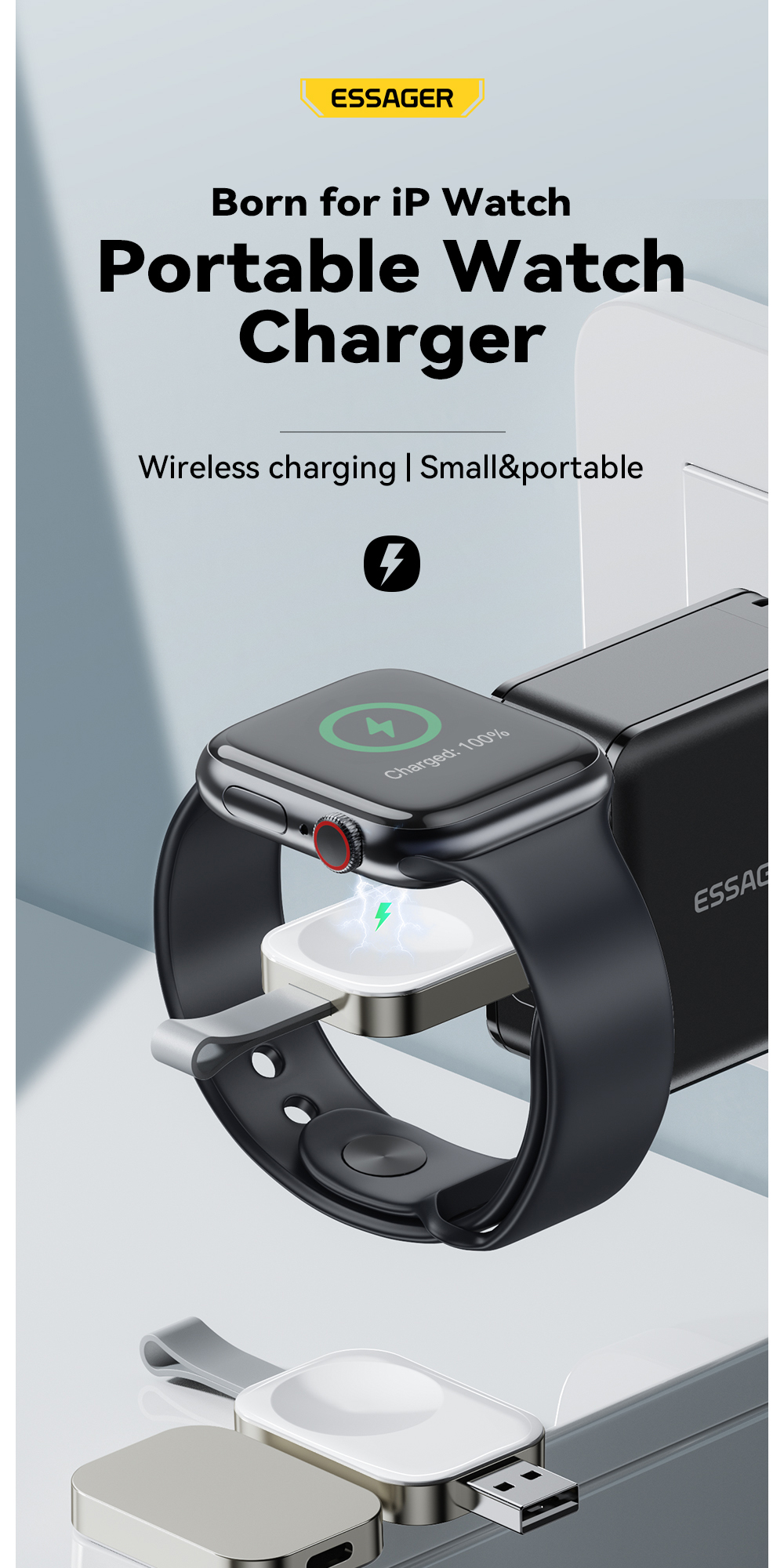 Mini Portable Desktop Magnetic Wireless Watch Charger 15W For Ip