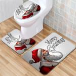 Santa Christmas Toilet Seat Cushion Polyester 3 Piece Bath Rug Set