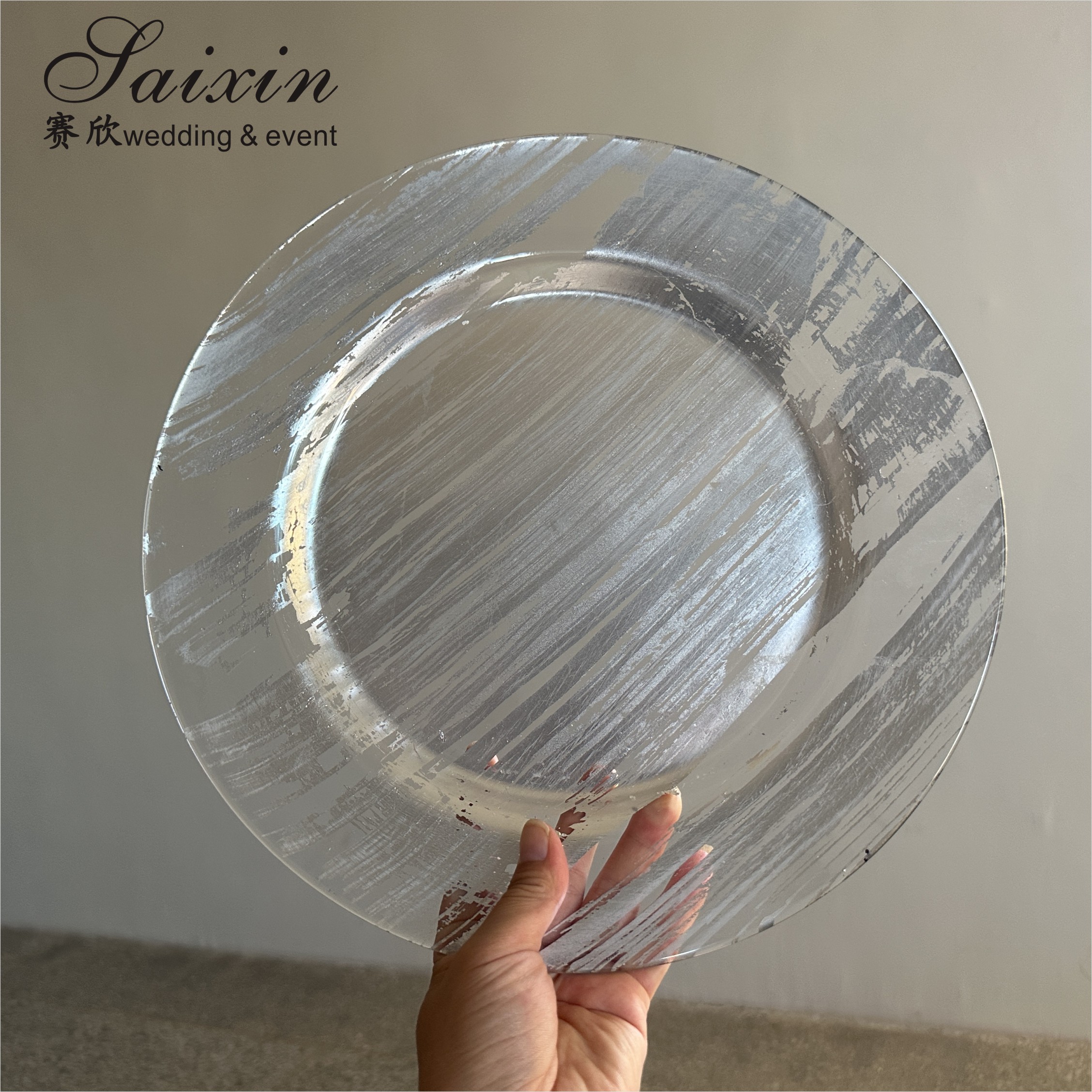 Hot Sale Wedding Table Decoration Glass Charger Plates 33 cm Wedding Glass Charger Plates