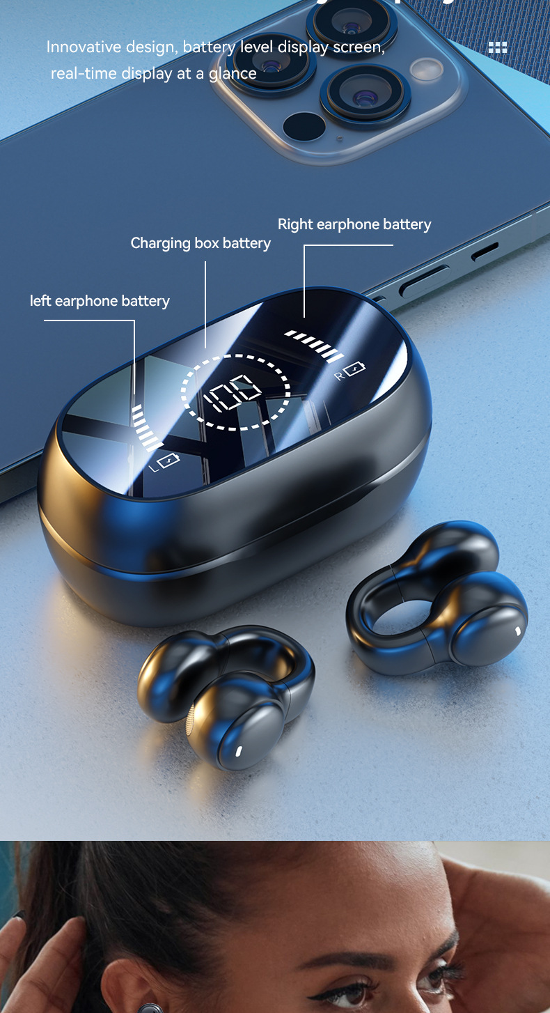 HiFi Stereo Bone Conduction True Wireless Earphone with 20cm Charging Cable and Mic