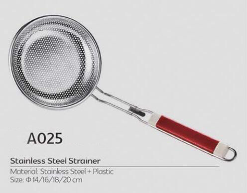 16cm metal cooking tool stainless steel big basket strainer with plastic metal,silicone handle with FDA certificate
