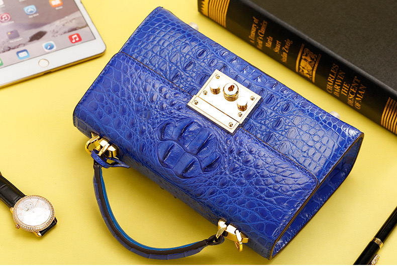 Genuine Alligator Skin Key Lock Closure Lady Small Handbag Authentic Crocodile Leather Women Flap Purse Shoulder Bag