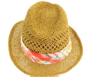 Quality New Designed Layered hat band with vibrant color Women 100% Straw Fedora wholesale