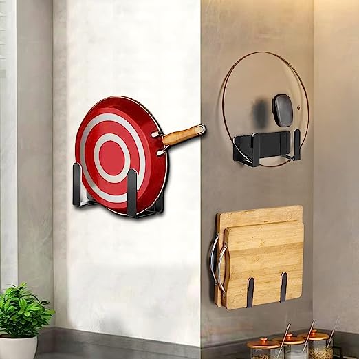 Wall-Mounted Pot Lid Rack Cutting Board Shelf Pot Cover Storage Rack with Self-Adhesive