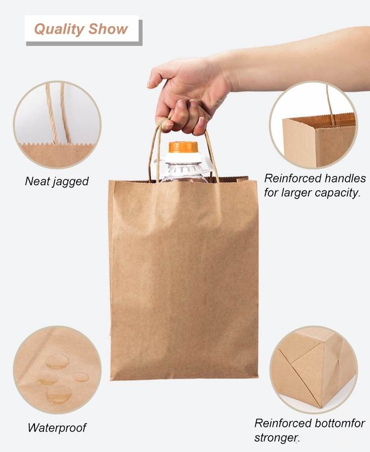Plain Kraft Biodegradable Brown Paper Bags With Handles