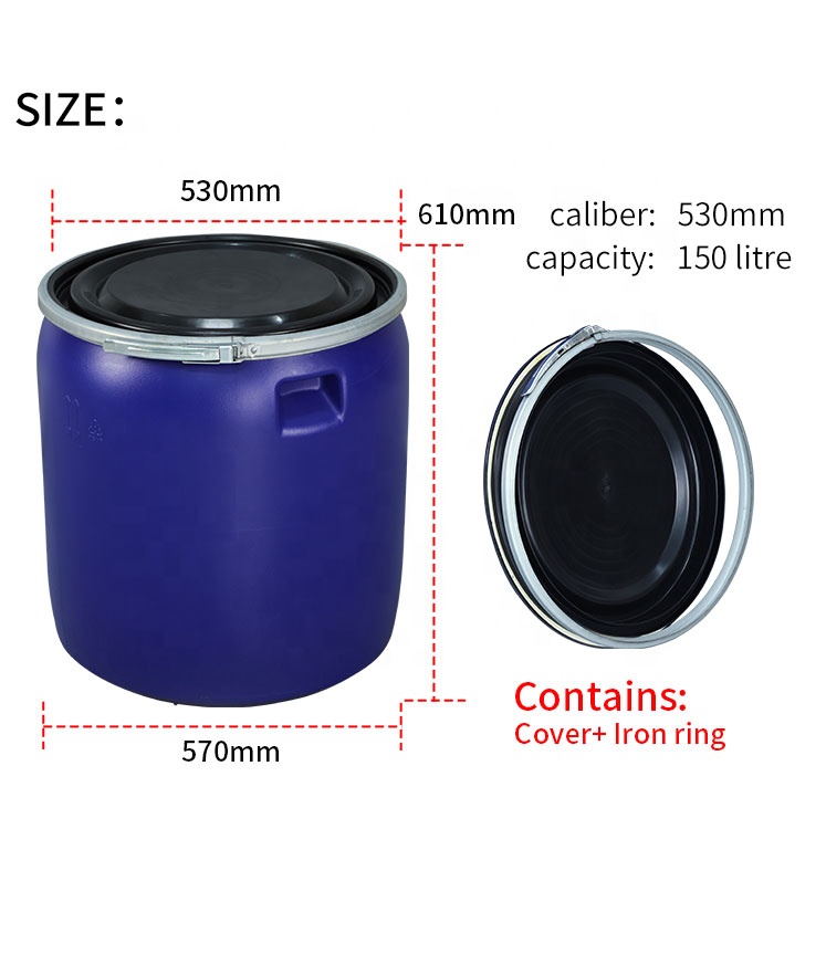 970mm Plastic Chemical Containers 150KG/L HDPE Blue Plastic Barrels