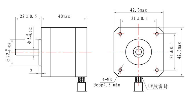 【42SHD4259】NEMA 17 Bipolar 2 Phase 1.2A 7.2V Stepper Motor 48cmN.m with 4 wires for Stage Light Robot