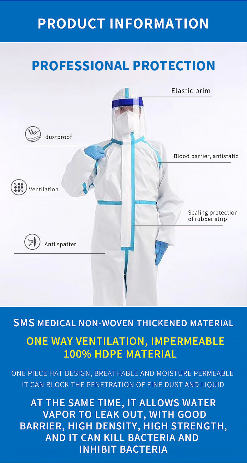 Hospital 50 Gsm Disposable Non Woven Coverall antistatic Disposable PPE Suit