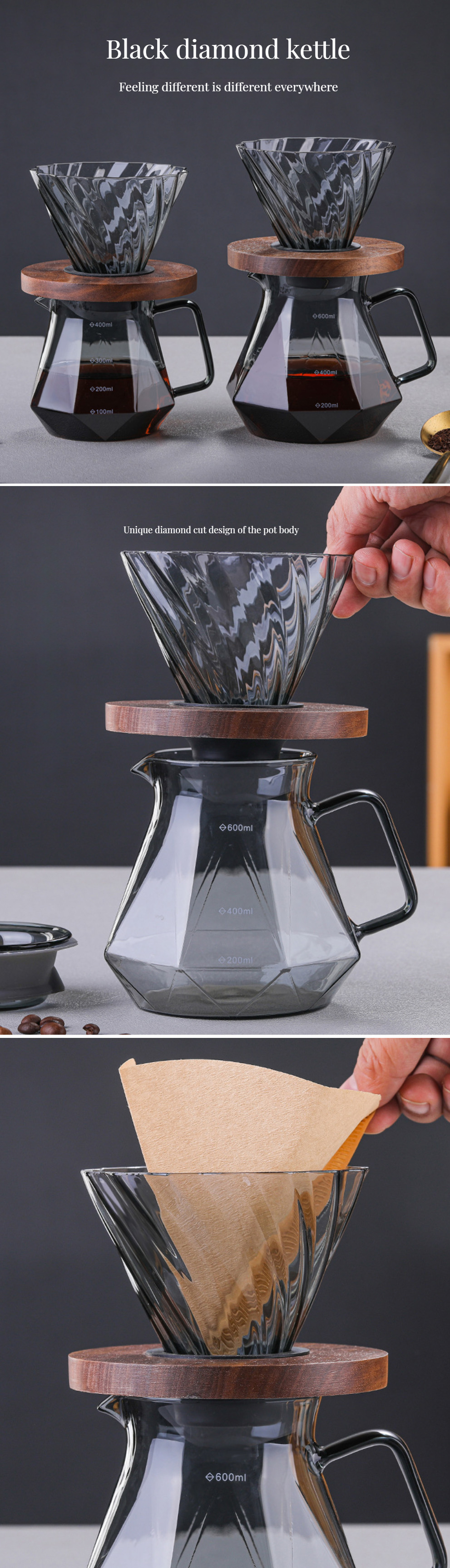 PS Plastic Type Borosilicate Glass Coffee Pot for Heat-Resistant Pour over Server