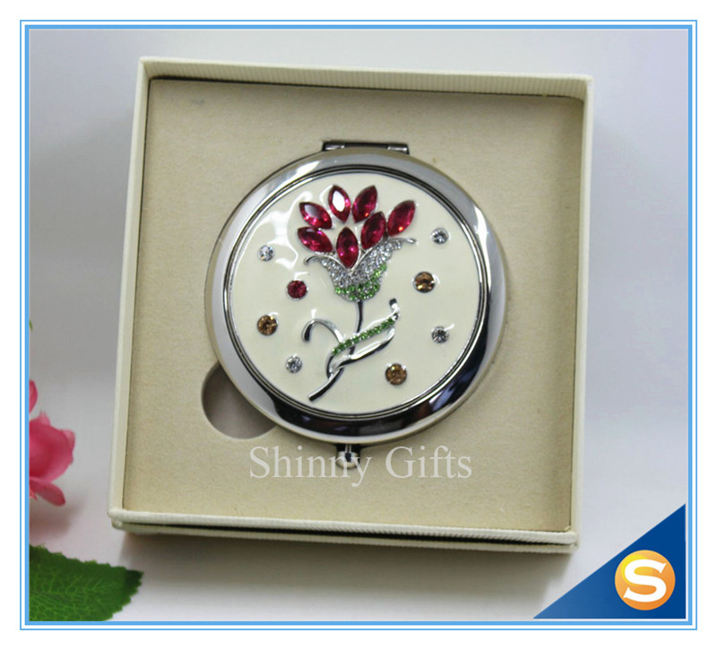 Shinny Gifts Customized Flower Design Round Shape Portable Pocket Mirror