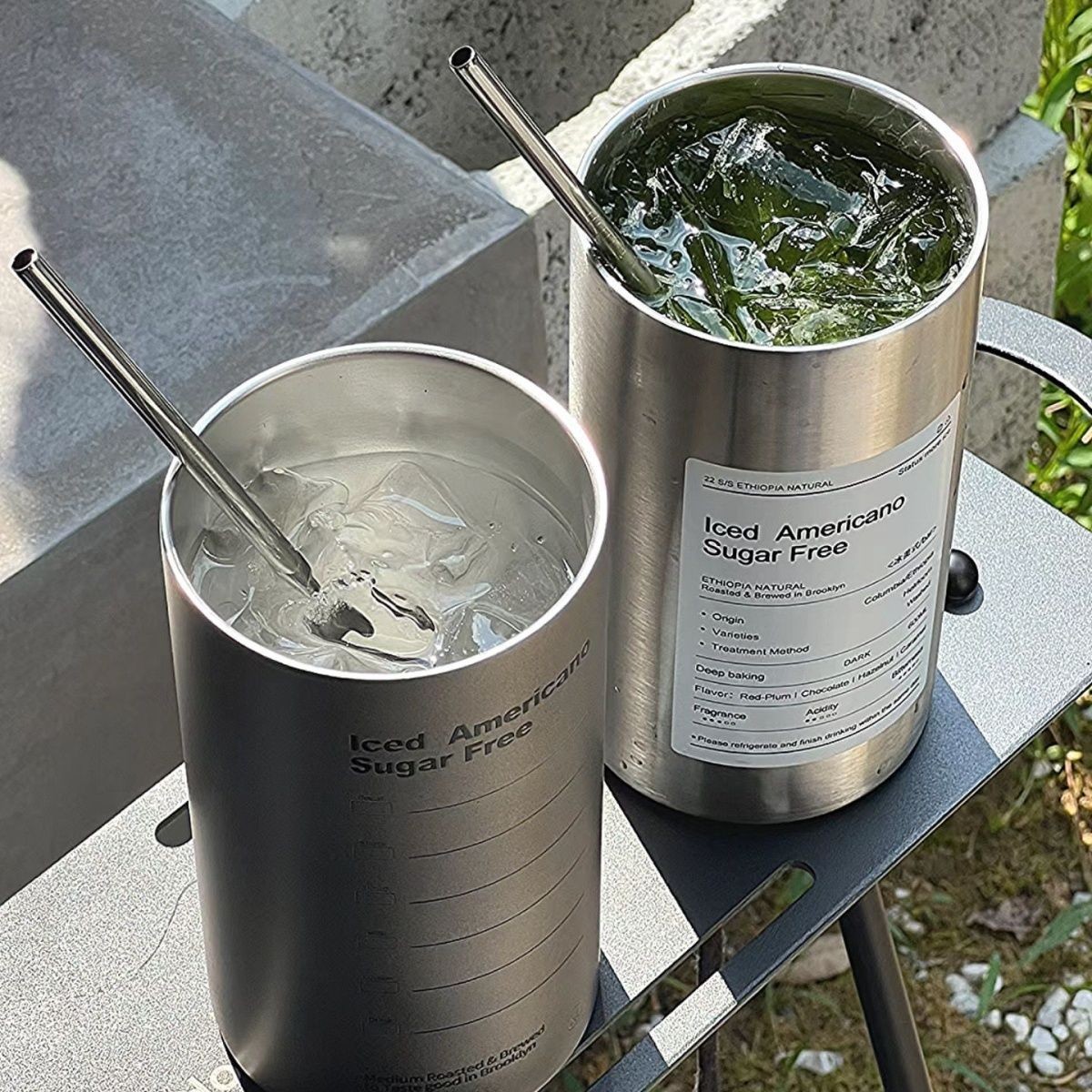 Creative Iced Americano Insulated Tumbler Coffee Cup , Stainless Steel Tumbler With Lid And Straw Travel Coffee Mug For Men Women