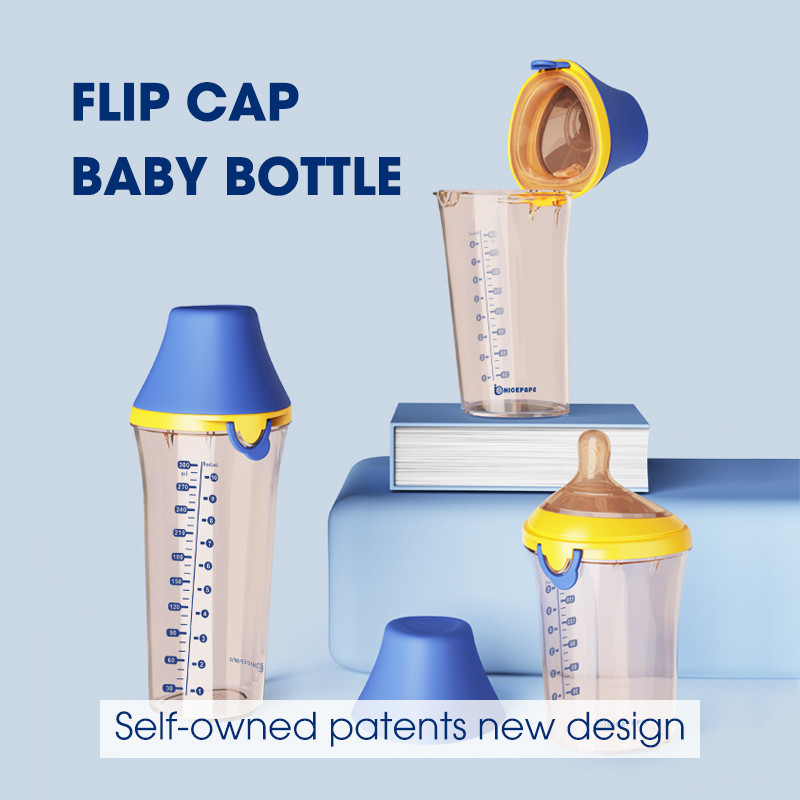 Medium Slow Flow Milk Flip Cap Baby Bottle Triangle Anti Colic Wide Neck 180ml