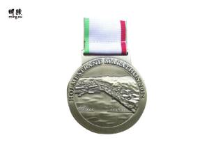 Quality Zinc Alloy Bronze Childrens Sports Medals 3d Embossed Logo With 3 Color Ribbon wholesale