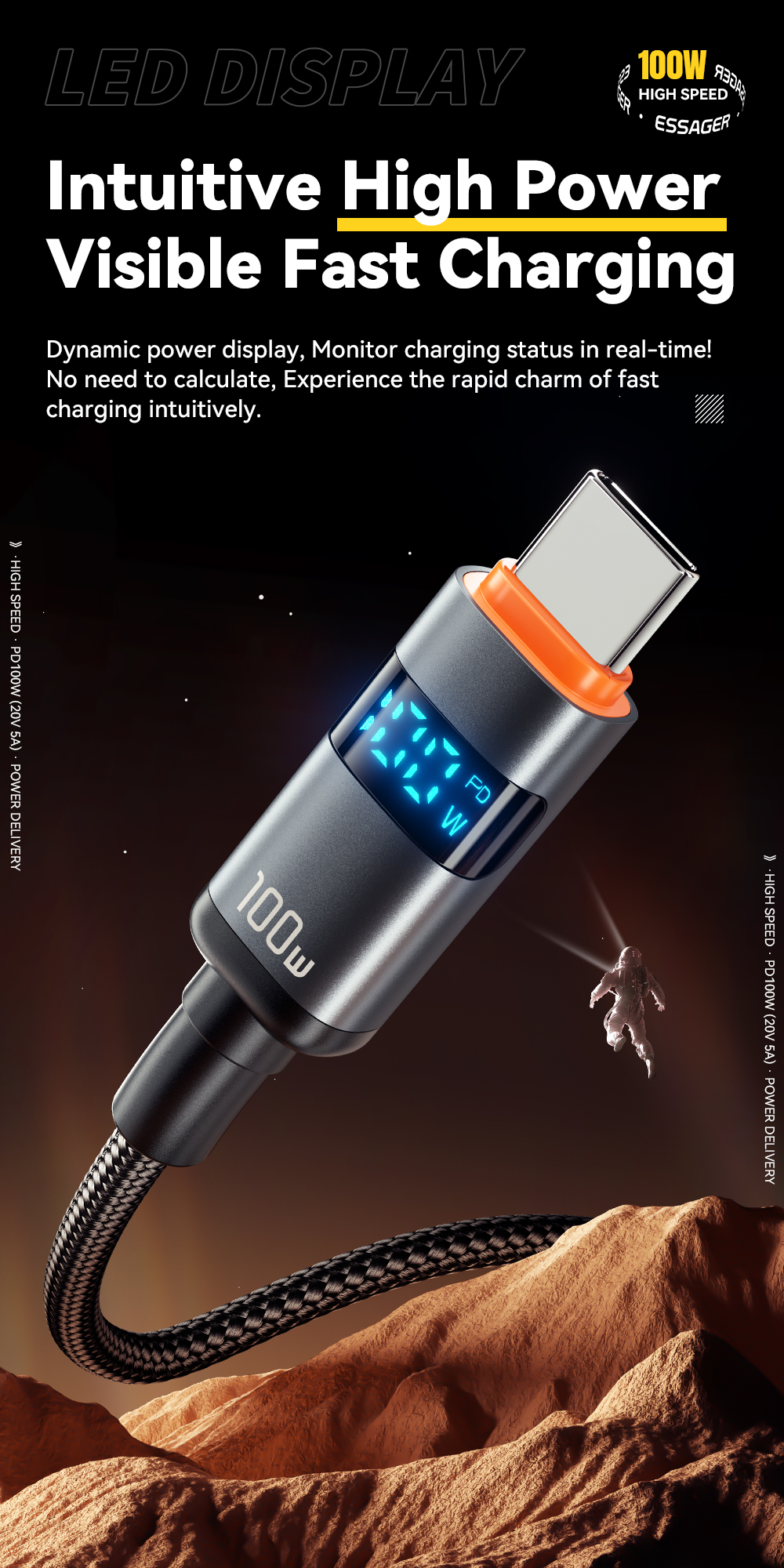 ESSAGER ES-X61 Series C-C 100W Charging Cable USB C Cable