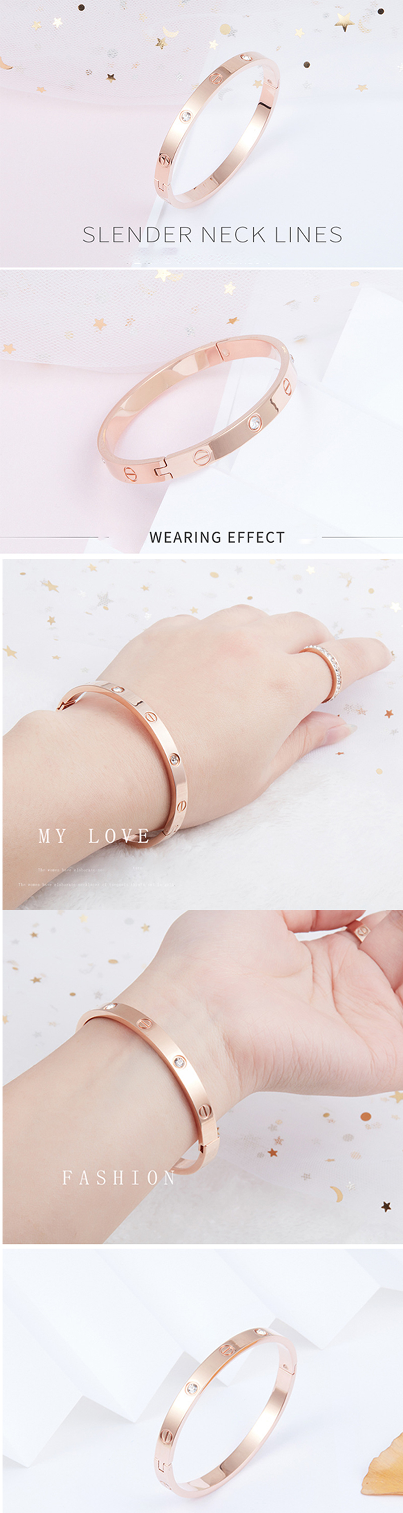 Rhinestone Bangle With Ring Attached Gold 0.02kg Weight 0.6cm Width