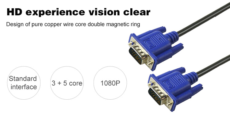 2M VGA Monitor Cables 3+2 Male To Male Vga Cable With Blue Plug