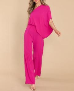 Quality OEM Small Quantity Clothing Manufacture Ladies Loose Slanted Shoulders Backless Casual Jumpsuit wholesale