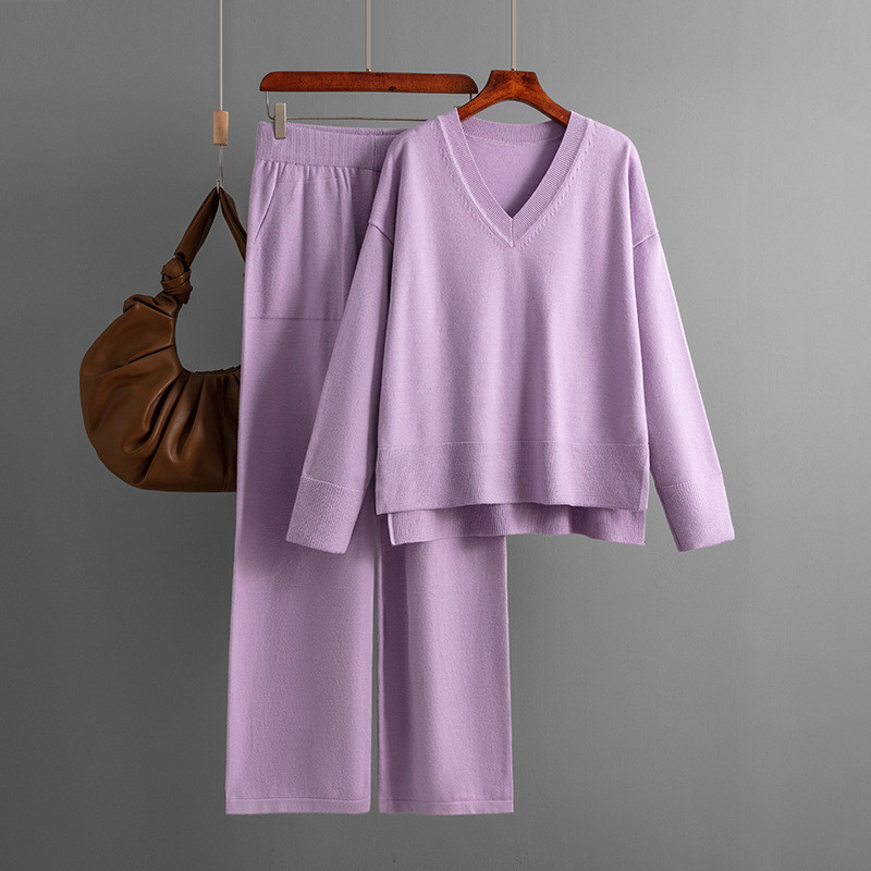 Women s Sweaters s Latest and Fashionable Product 2024 autumn/winter V-neck loose casual sweater pullover two-piece set