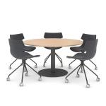 80cm Round Boardroom Table Black Conference Room With Black Metal Leg