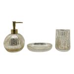 Three-Piece Ribbed Glass Bathroom Set Mercury Gold Pumpkin Shape