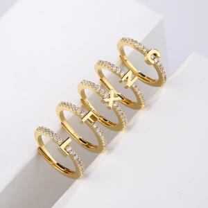 Quality 18K Gold Plated Initial Letter Diamond Ring Adjustable 925 Sterling Silver Zircon Alphabet Rings Bands wholesale