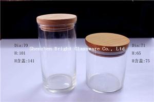 Quality blown glass candle holder with wooden lid, hurricane glass wholesale
