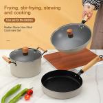 Kitchen Maifan Stone Coating Cast Iron Pot Set With Wooden Handle
