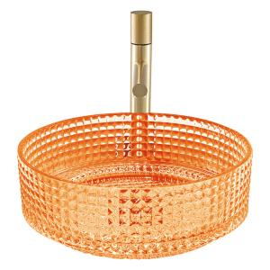 Quality Oranger Color Crystal Glass Wash Basin Decorated Vessel Countertop Bathroom Sink wholesale