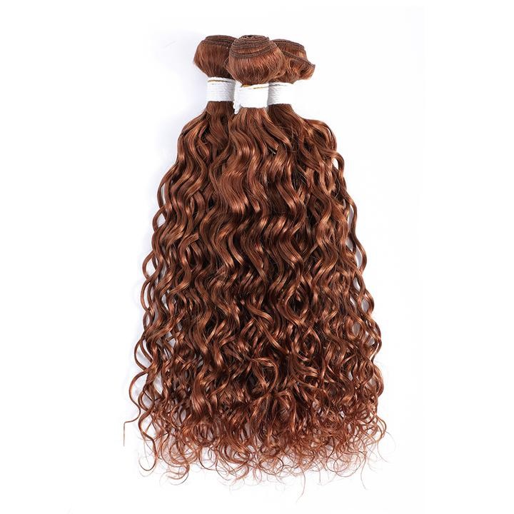#30 Medium Auburn Water Wave Remy Human Hair Bundles Sew In Weave Bundles Brazilian Bundle Deals