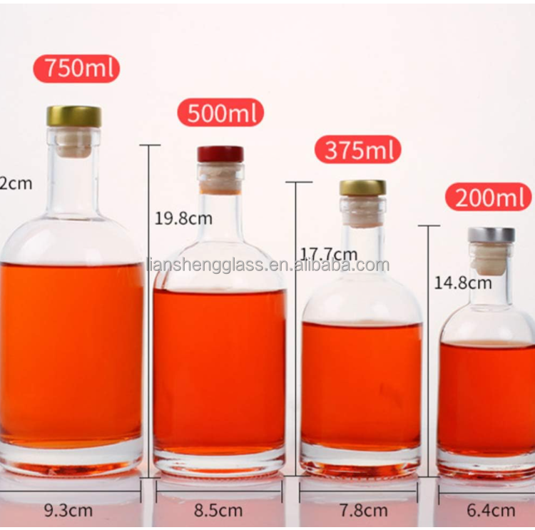 Glass Collar 350 ml 500 ml 700 ml Luxury Vodka Bottle for Refillable Clear Glass Bottles