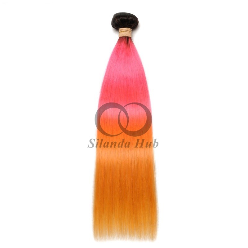 #T1B/Pink/Orange Straight Remy Human Hair Bundles Sew In Weave Bundles Brazilian Bundle Deals