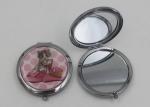 Silver Metal Hand Travel Round Makeup Mirror 2 Sided For Advertising In