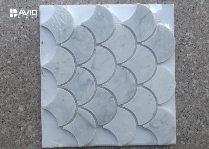 Natural Stone Carrara Marble Mosaic Tile Ginkgo Leaf Shaped Moisture Proof