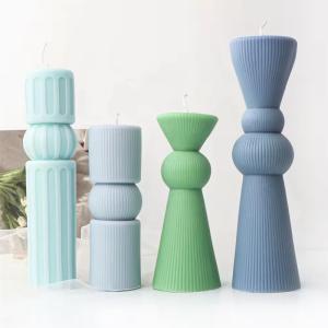 Quality Large Tall Pillar Decorative Candle Mold Roman Aesthetic Striped Cylindrical Silicone Mould DIY wholesale