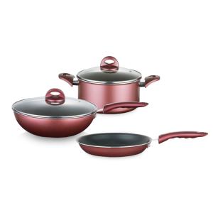 Quality Multifunctional Burgundy Non-Stick Aluminum Cookware 3-Piece Set wholesale