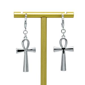 Quality Alloy Cross Hoop Piercing Earrings White Opal Earrings Smooth Surface wholesale