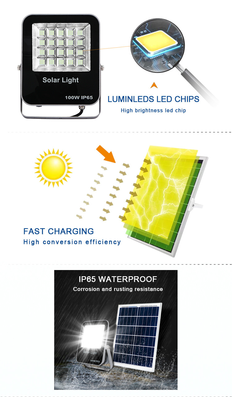 60 W 100 W 200 W LED Solar Outdoor Flood Light Security Powered Commercial Landscape Warm White