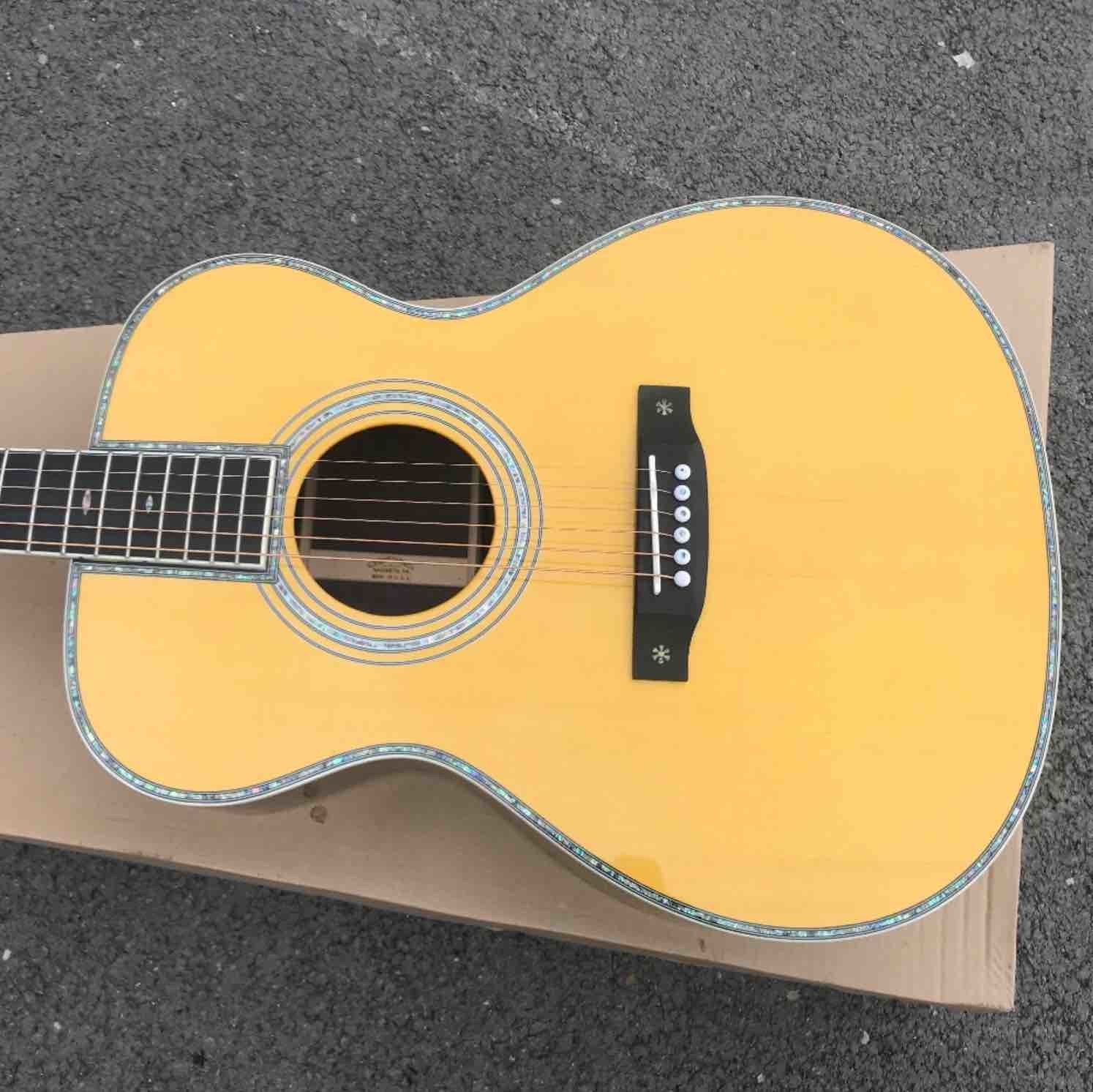 Custom Solid Spruce Top Rosewood Back Side Ebony Fingerboard Real Abalone Binding OM Body 42s Acoustic Guitar