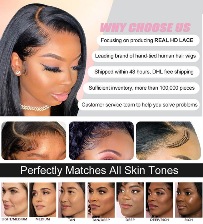 Straight Front HD Lace Glueless Wig Pre Cut Human Hair Ready To Go 10A