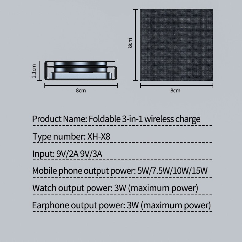 Foldable Wireless Charging 3 Fold Design For Qi Smart Phone Airpods And IWatch
