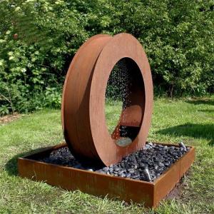 Quality Round Waterfall Corten Steel Landscape Water Feature Fountain With LED Light wholesale