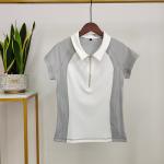 Stitching Contrast Color Horse Riding Tops Polo T Shirts Short Sleeve Base Layer