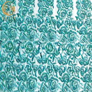 Quality ODM Mint Green Handmade Lace Fabric With Beads 135Cm Width wholesale