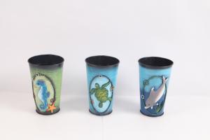 Quality Indoor Vintage Iron Metal Handmade Vase Customizable Marine Animal Series Seahorse Turtle Dolphin wholesale