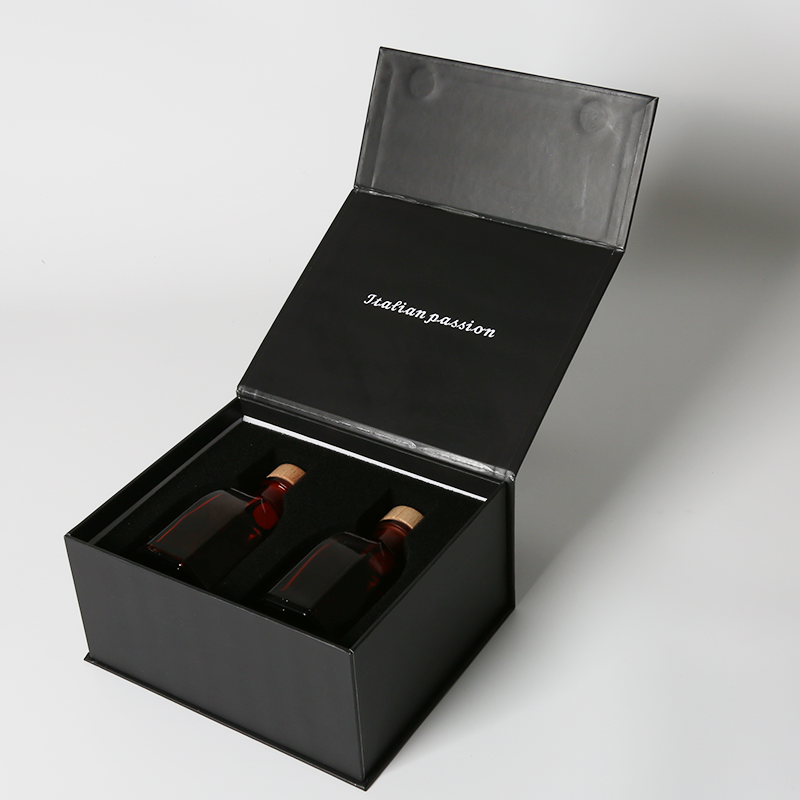 Black Magnetic Folding Box Perfume Gift Box With Sponge Lining And Matte Foil Stamping Logo