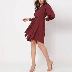 Quality Long Sleeve Ladies Dress Button Front Knee Length Dress for Women Clothing Manufacturers Elegant Custom Logo Lapel Shirt Dresses wholesale