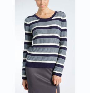 Quality WOMEN'S 37/33/25/5 VISCOSE/NYLON/LAMBSWOOL/CASHMERE RIB STRIPE SWEATER wholesale